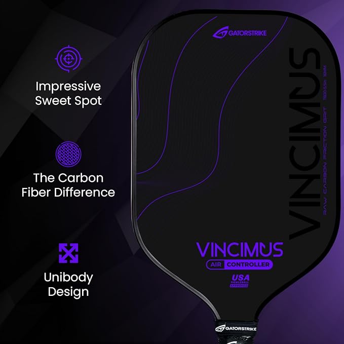 GATORSTRIKE Vincimus Air Controller T600 Pickleball Paddle, T600 Carbon Fiber Pickleball Paddle with Enhance PP Honeycomb 16mm Core, 8.1oz with GatorGrit Face