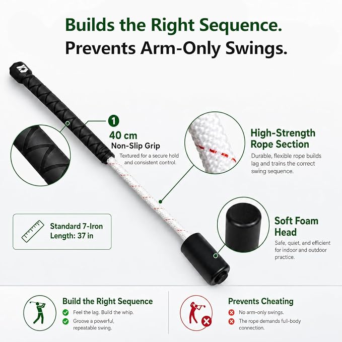 Golf Rope Swing Trainer with Rotating Target, Golf Swing Training Aid, Tempo & Rhythm Training, Speed, Strength Development, Warm-Up & Practice Equipment, Gifts for Golfer Men Dad Him Golfer