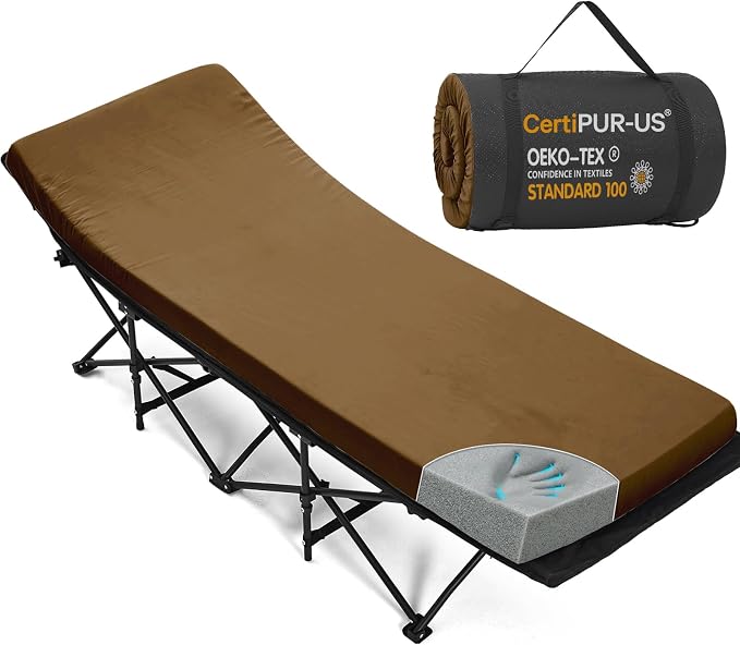 CYMULA Camping Cot Pad 2 Inch Memory Foam, Camping Pad for Folding Cot and Foldable Cot, Portable Roll Up Camp Gear for Car Camping Travel Tent, Non-Slip Waterproof Bottom, Removable Cover, Pad Only