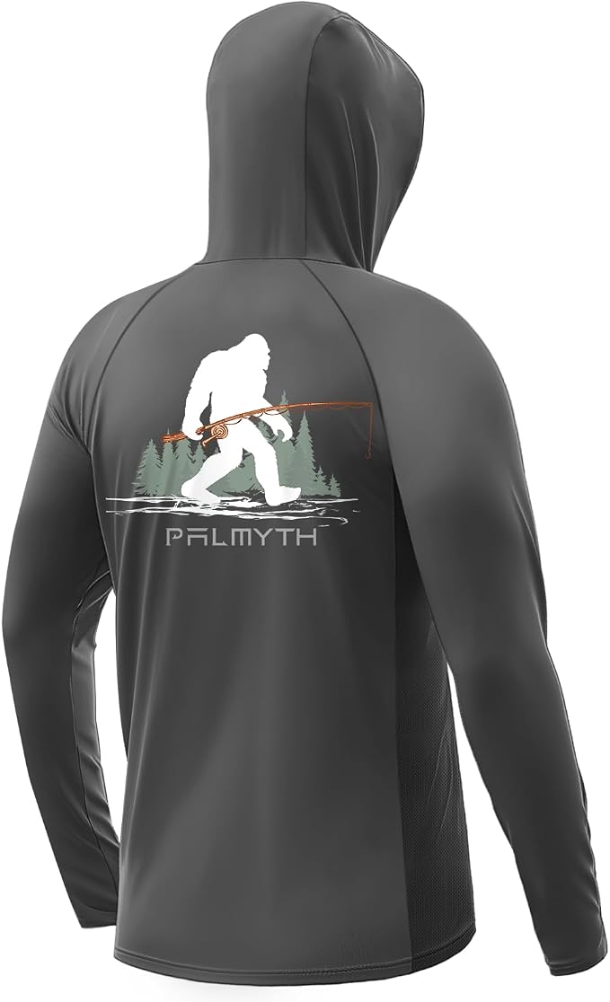 Palmyth Fishing Hoodie for Men Long Sleeve Sun Protection UV UPF 50+ Shirts | Hidden Zipper Pocket, Thumb Loops, Quick-Dry, Side Mesh Panels, Lens Cleaning Cloth, 4-Way Stretch