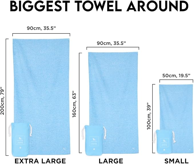 Dock & Bay Beach Towel - Quick Dry, Sand Free - Compact, Lightweight - 100% Recycled - Includes Bag - Essential Set of 4 - Large (160x90cm, 63x35)