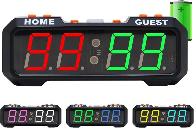 Digital Scoreboard with 7 Color Change, Portable Electronic Scoreboard with Battery Powered, Portable Score Keeper with Buzzer for Pingpong/Board Game/Indoor & Outdoor Game