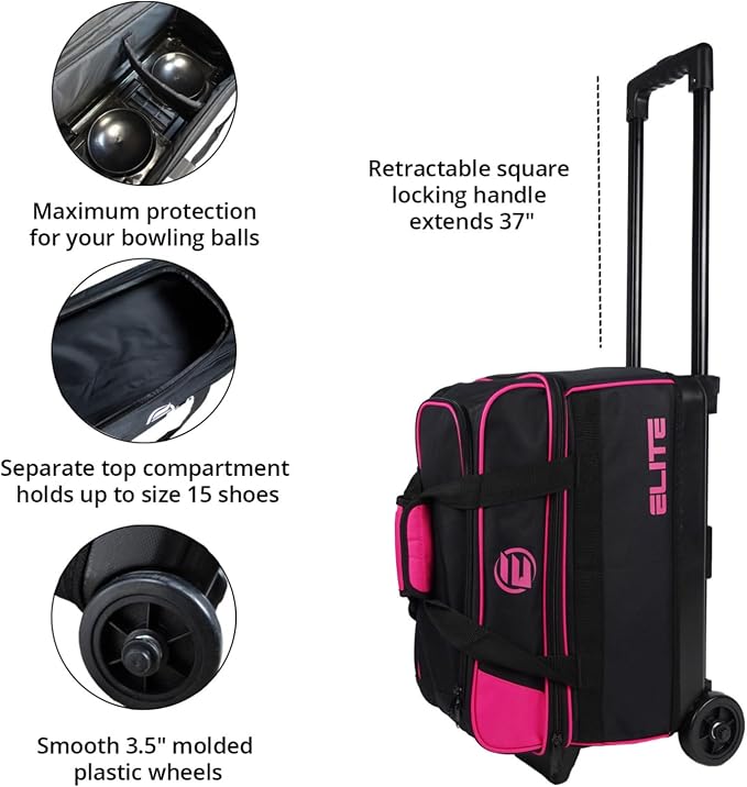 ELITE Basic Bowling Bag Double (2) Ball Roller with Rolling Wheels