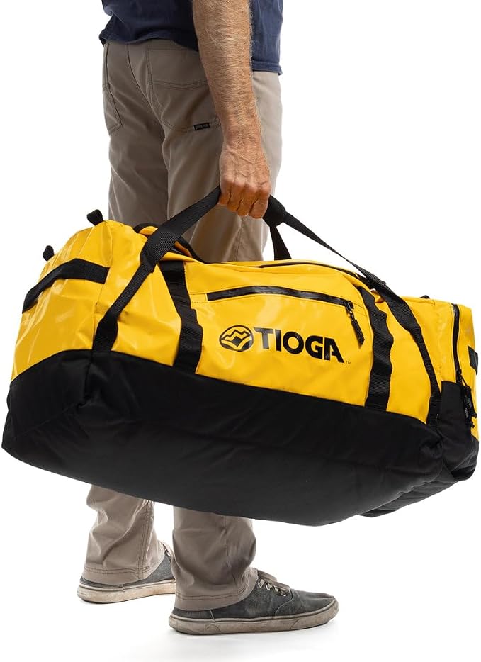 TIOGA Venture Outdoor Duffel Bag with Backpack Straps, Weather Resistant, Rugged Construction, Gear Hauling for Outdoor Adventures, Large / 70L, Yellow