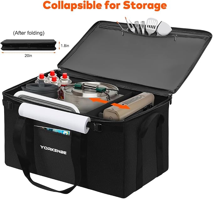 Camping Organizer, 1680D Heavy Duty Waterproof Camping Storage for Camping Cooking Utensils and Camping Cookware, with Hard Bottom, Camping Bag with Zippered Lid for RV, Hiking