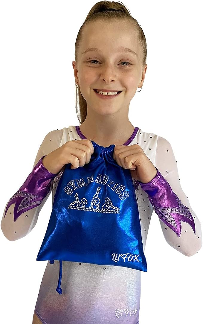 LIL'FOX 8"x10" Drawstring Gymnastics SMALL GRIP BAG 26x20cm - Lightweight Bag for Personal Equipment - Shiny Foil Rhinestones