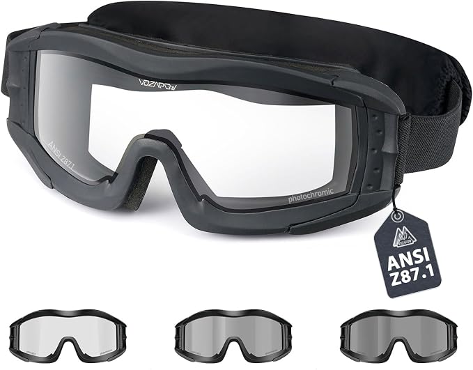 Airsoft Goggles Anti Fog with ANSI Z87.1 Certified, Safety Goggles Impact Resistant, Tactical Shooting Glasses