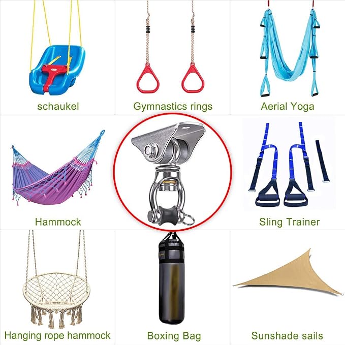 SELEWARE Silent Swing Hanger Heavy Duty Swing Hook Swivel Bearing Hanging Hardware for Porch Swing Hammock Chair Heavy Bag Yoga Silk Suspension Straps Olympic Rings