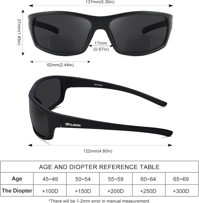 POLARKING Bifocal Reading Sunglasses for Men and Women,Wrap Around Sport Fishing Reader Sun Glasses UV Protection Eyewear