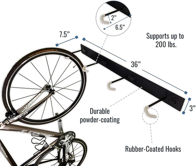 StoreYourBoard Bike Storage Rack, 4 Bike Racks for Garage, Solid Steel Extra Heavy Duty BLAT Bike Rack - Garage Wall Mounted Bicycle Storage, Up to 200lbs, 32-inch