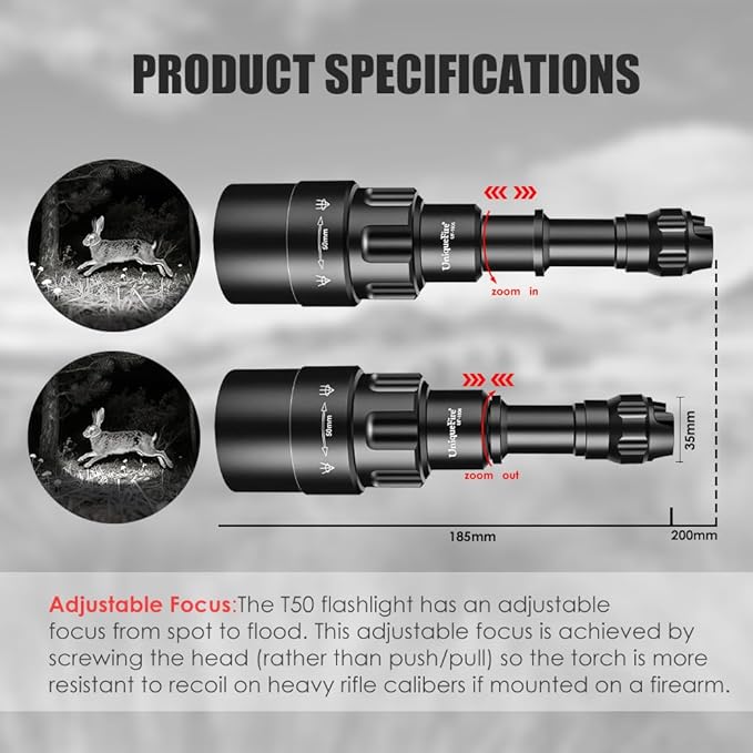 1605 850nm IR Illuminator Flashlight Lights for Night Vision Zoomable LED Infrared Flashlight Light Rechargeable Illuminator with Rapid Focus & Dimmer Switch