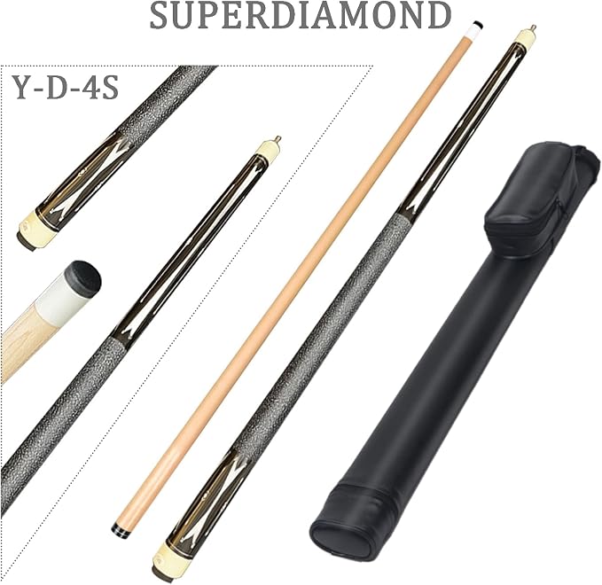 SUPERDIAMOND Pool Cue Stick Set Billiard Cue Sticks with Hard Case, 2-Pieces 58" Pool Table Sticks, 12.5 mm Tip Pool Queue,Pool Stick Set for Home Recreation, Billiards Clubs, Training