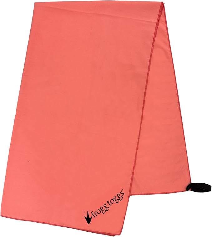 FROGG TOGGS Beach-Camp Microfiber Cooling Drying Towel with Mesh Storage Bag, Machine Washable, Camellia, 35”x 62”