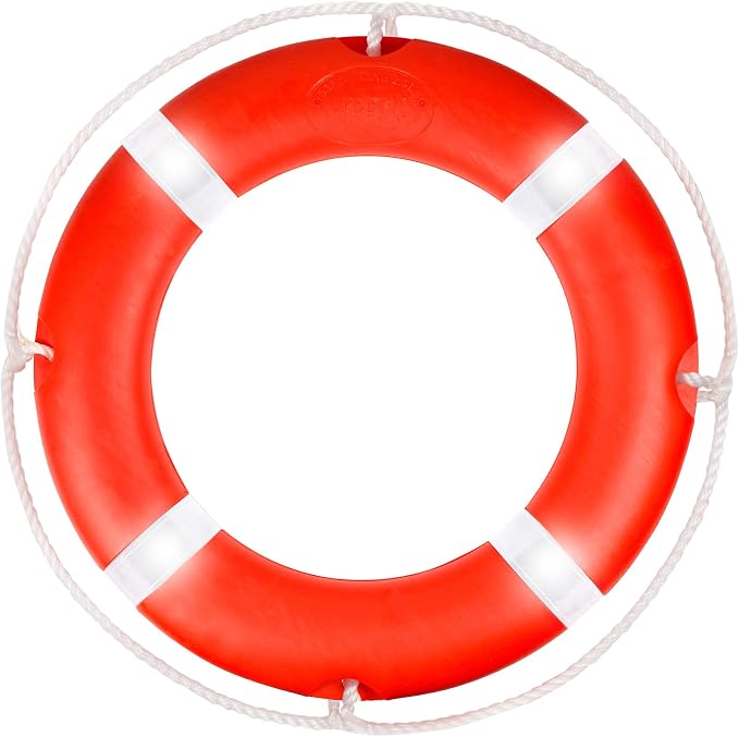 Life Ring for Boating Safety - 23" and 28" Boat Safety Throw Rings with Reflective Strip and Grab Lines
