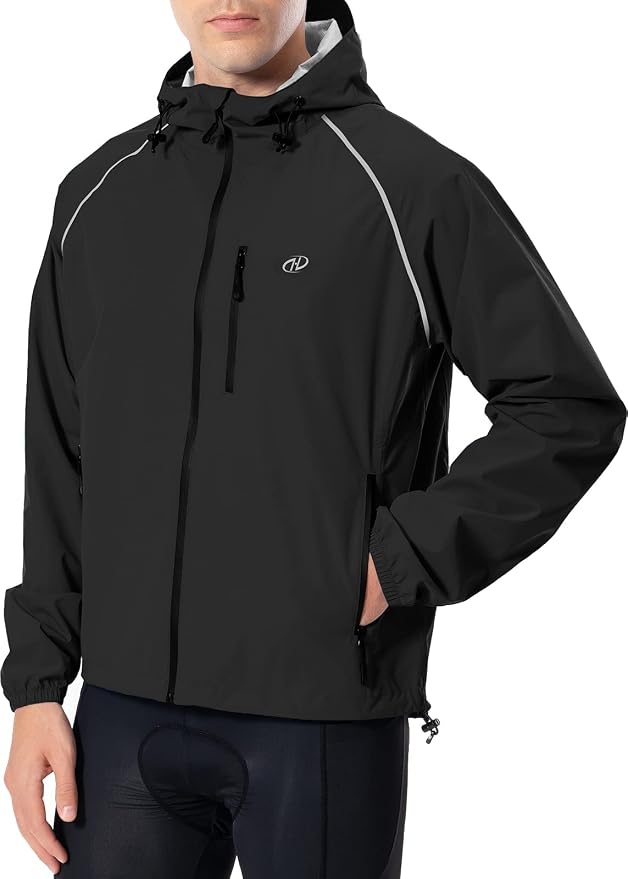Hugut Men's Cycling Running Rain Jacket Lightweight Waterproof Biking Hiking Windbreaker Raincoat Reflective Packable