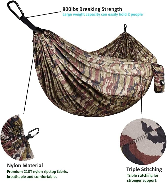 Gold Armour Camping Hammock - XL Double Hammock Portable Hammock Camping Accessories Gear for Outdoor Indoor with Tree Straps, USA Based Brand (Camouflage II)