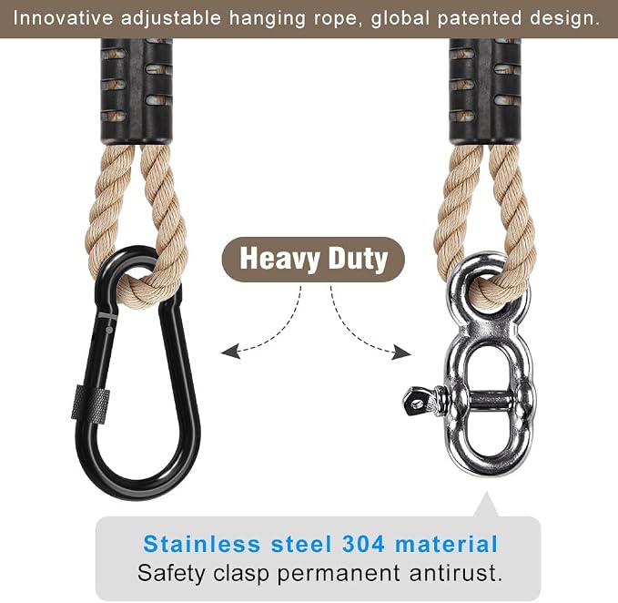 SELEWARE Tree Swing Rope Hammock Tree Straps Hanging Kit, Adjustable Rope Fast & Easy to Hang Hammock Chair Swing for Indoor Outdoor Tree Branch Camping Playground Accessories (Beige, 10ft, 1 Pack)