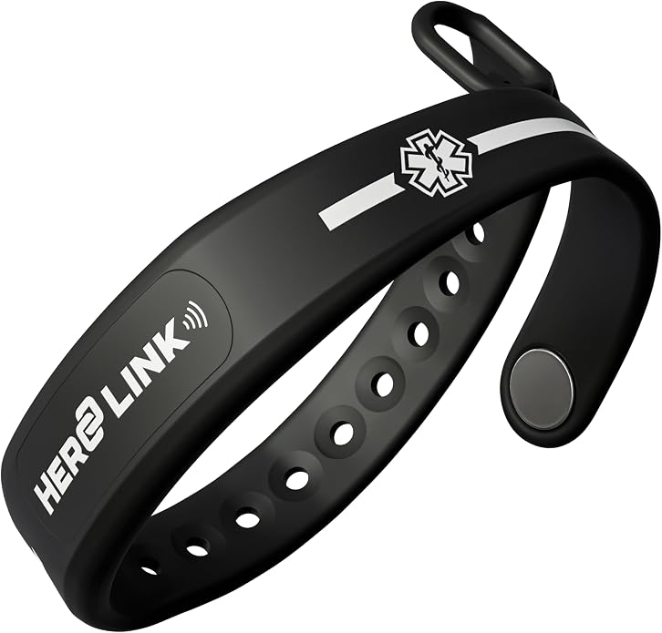 Hero Link® Medical ID Bracelet & Wellness Wristband – Adjustable Silicone, Waterproof, Heat-Resistant, Smart Band with NFC Tag for Instant Emergency Info Access