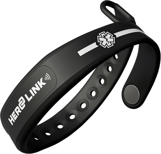 Hero Link® Medical ID Bracelet & Wellness Wristband – Adjustable Silicone, Waterproof, Heat-Resistant, Smart Band with NFC Tag for Instant Emergency Info Access