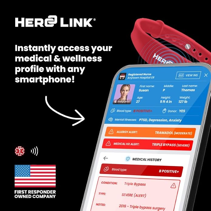 Hero Link® Medical ID Bracelet & Wellness Wristband – Adjustable Silicone, Waterproof, Heat-Resistant, Smart Band with NFC Tag for Instant Emergency Info Access