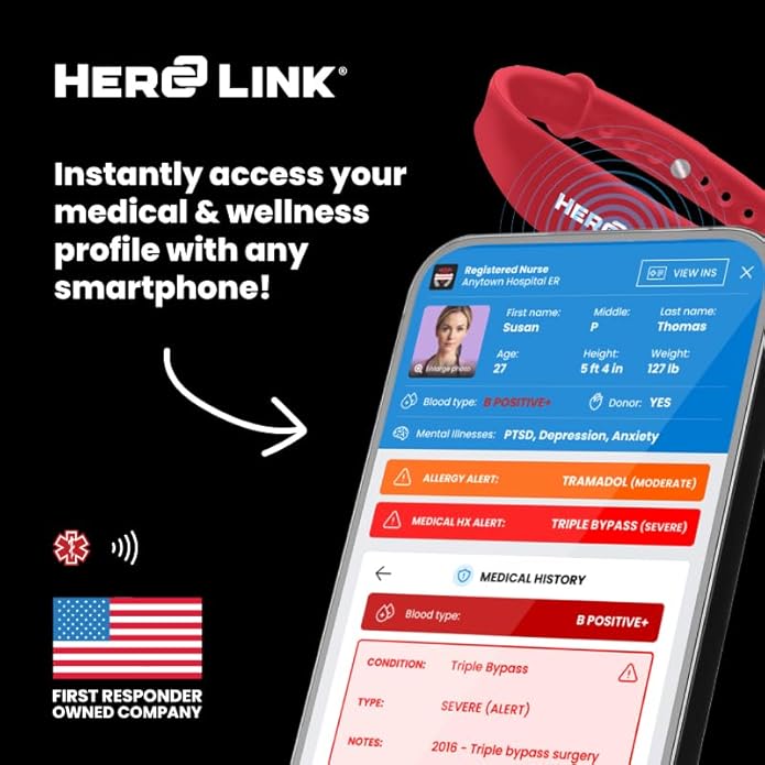 Hero Link® Medical ID Bracelet & Wellness Wristband – Adjustable Silicone, Waterproof, Heat-Resistant, Smart Band with NFC Tag for Instant Emergency Info Access