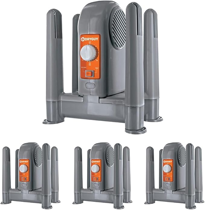 DryGuy Shoe,Boot,Garment & Gear Electric Dryer,Quick Drying for Ski,Work,Sports Equipment – Energy Efficient,Odor Eliminating Design,Home or Garage Use,4 Port,Heat + Fan (Dry time: 1-3hrs) (Pack of 4)