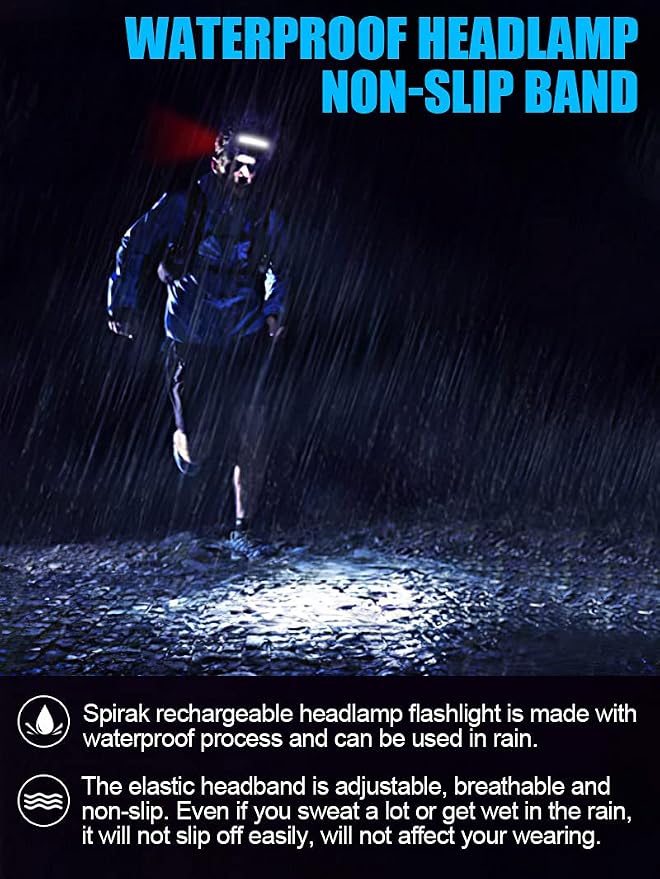 LED Headlamp Flashlight 6Packs, 1000L 230° Broadbeam Headlight, USB Rechargeable Head Lamp with Red Taillight, Lightweight Waterproof Headlamps for Camping Running Hiking, Hard Hat Headlamp