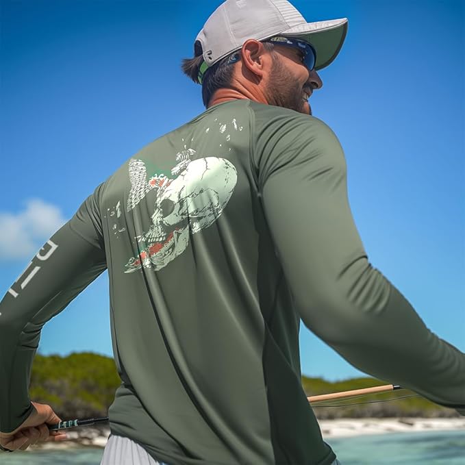 Palmyth Fishing Shirts for Men Long Sleeve UPF 50+ T Shirt Sun Protection | Quick Dry, Sun Protection, Myth-Cool Fabric, Fish Print, Moisture Wicking, Stretchy, Breathable, Fishing,Boating,Outdoor Wear
