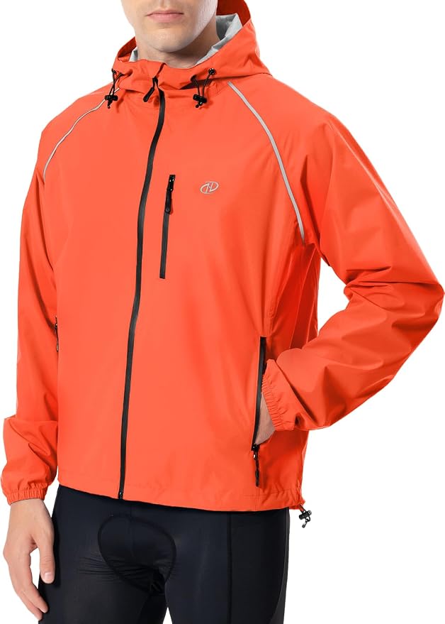Hugut Men's Cycling Running Rain Jacket Lightweight Waterproof Biking Hiking Windbreaker Raincoat Reflective Packable