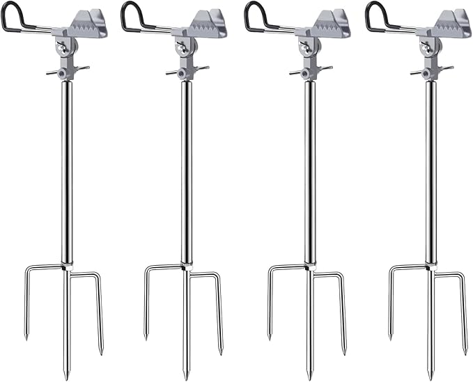 Fishing Pole Holder Upgraded 360° Adjustable Stainless Steel, Fishing Rod Holder for Ground, Heavy Duty Bank Fishing Outdoor Fishing Gear