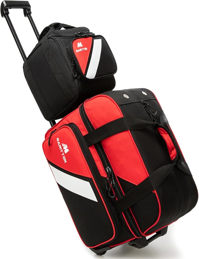 3 Ball Bowling Bags with Wheels, 2 Ball Bowling Bags Double roller with Single Ball Tote, Multi-Pockets & Shoe Compartment (Fits Up to Size 15).