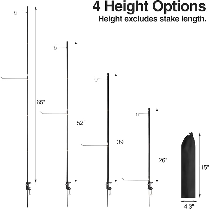 REDCAMP 72in Tall Collapsible Camping Lantern Stand Pole with Stakes and Hooks, Ultralight Portable Folding Aluminum Alloy Lamp Poles for Camping Tables Outdoor Picnic Fishing, Black 2 Pack