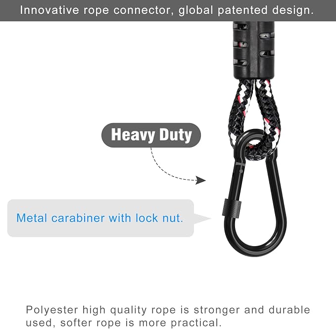 SELEWARE Hammock Straps, 2ft Tree Swing Rope for Hammock Chair Hanging Kit, Extension Rope with Carabiner for Indoor Outdoor Playground Tree Swings Camping Hammock Accessories (Black, 2 Pack)
