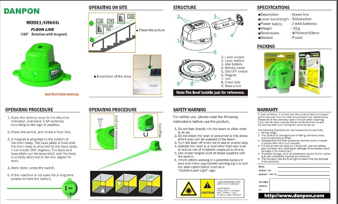 VH-66G laser Green Line, 360 ° Rotatable Floor Suitable for Home and Outdoor Decoration, Golf Practice Indicator Line