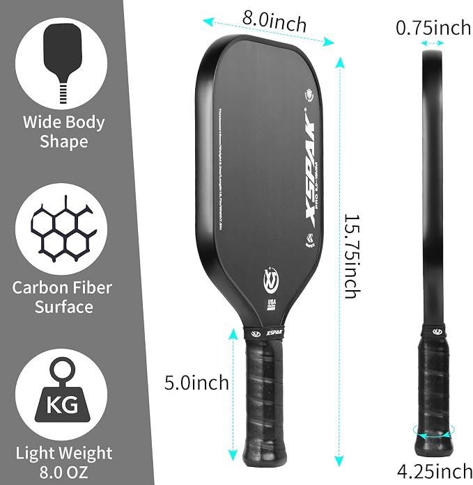 Carbon Fiber Pickleball Paddle - Tournament Edition - World Champion Surface Technology Options Pickleball Racket - USAPA Polypropylene Honeycomb Paddle with Cushion Comfort Grip