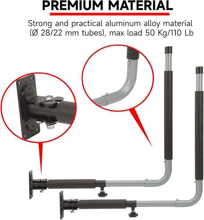 Roof Box Wall Mount, Pair of Car Roof Box Side Wall Mount Foldable & Telescopic for Roof Boxes up to 52 cm Height, Max 50 kg/110 lb Load Capacity