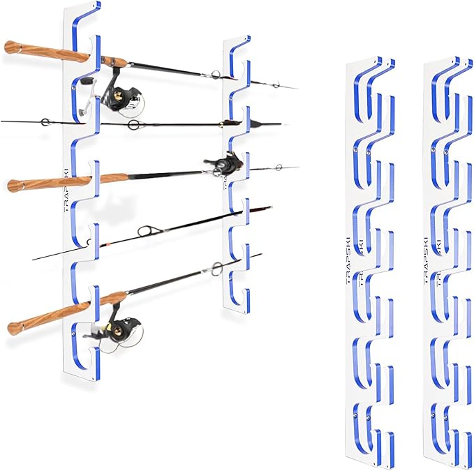 TRAPSKI Made in the USA Premium Fishing Rod/Pole Holder Rack Organizer | Wall or Ceiling Mounted Fishing Rod Rack | Marine Grade HDPE Plastic | Rod Holder for up to 12 | Stackable - 2 Pack