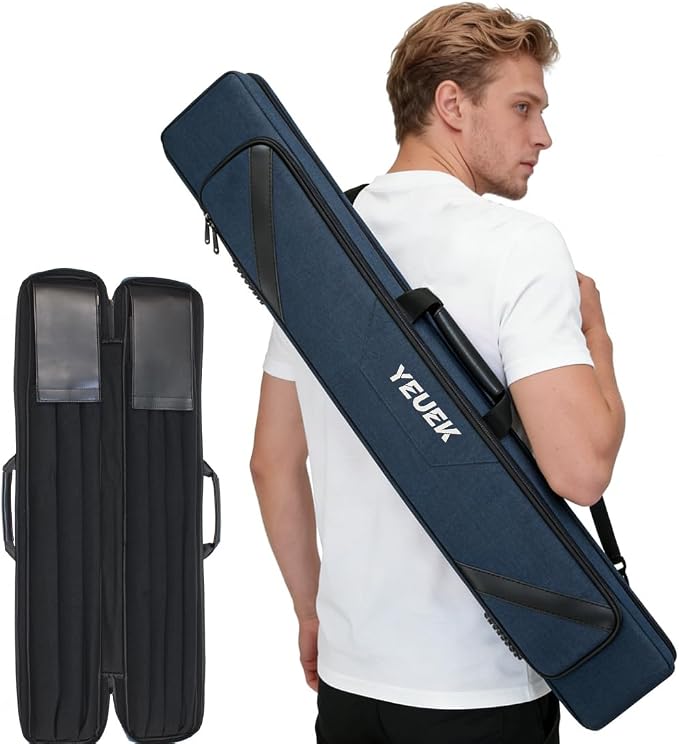 Pool Cue Case 3x4,Pool Stick Case 3 Sticks with Accessory Zipper Pockets,Cue Stick Case with Shoulder Strap Handle,Billiard Pool Cue Carrying Case with Large Front Accessory Pocket