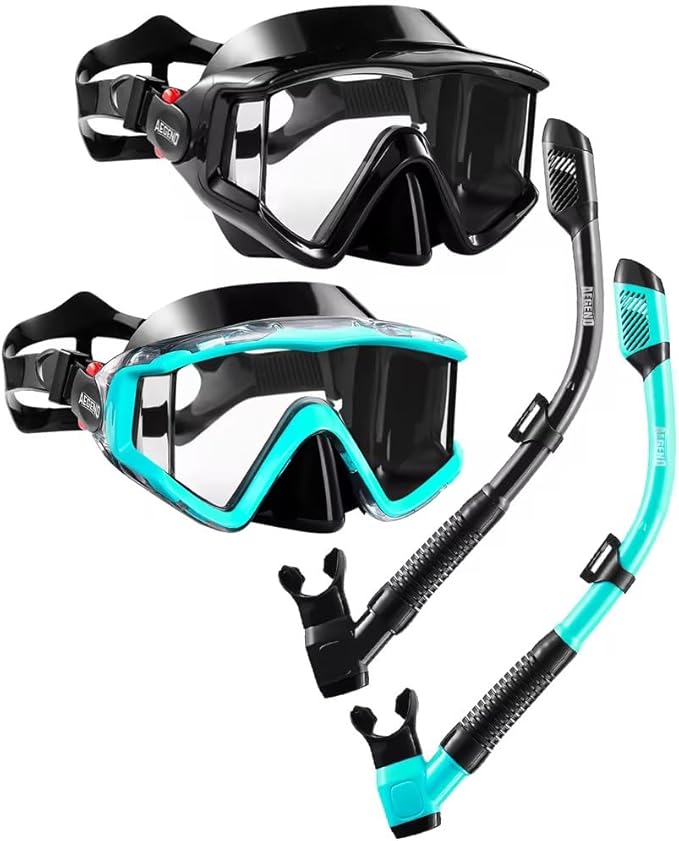 Aegend Snorkeling Gear for Adults Youth Kids, Snorkel Mask with Top Dry Valve - Panoramic View Anti-Leak and Anti-Fog with Mesh Bag for Snorkeling, Scuba Diving, Freediving & Swimming