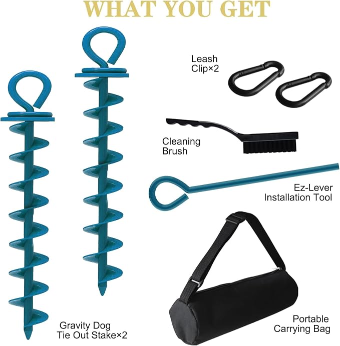 Eurmax USA 2-Pack Heavy Duty Dog Tie Out Stake, No-Tangle In Ground Anchor Runner for Large Dogs up to 210 Lbs - Perfect for Yard, Beach and Camping (Large,Navy Blue)