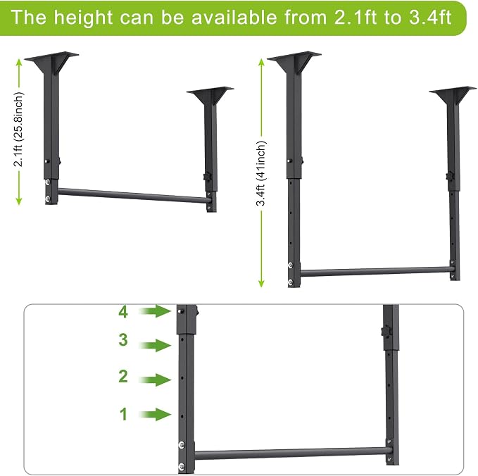 Kipika 48" Ceiling Mounted Pull Up Bar, Heavy Duty Multi-Grip Chin Up Bar,Mounted Pullup Bar, Adjustable Height, Pull Up Bands for Chin Ups & Body Stretching, Ideal for Home Gym and Strength Training
