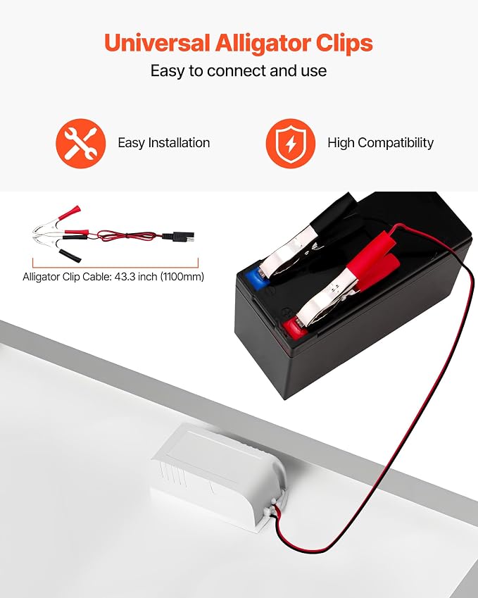 VEVOR 20W 12V Solar Battery Trickle Charger Maintainer, Mono Solar Panel Battery Charger with Built-in MPPT Controller & Adjustable Mount Bracket, IP65 Waterproof for Car Boat RV Trailer House Roof