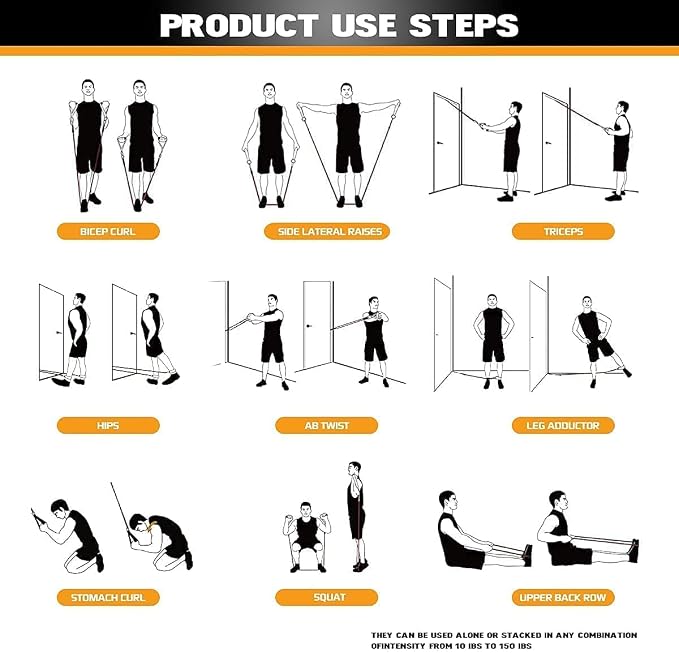 VEICK Resistance Bands Set, 10-150 LBS Stackable Exercise Bands with Handles, Ankle Straps & Door Anchor, Workout Bands for Home Gym, Yoga, Pilates, Physical Therapy for Men Women