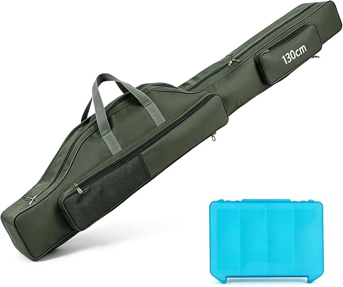 Fishing Rod Case with Fishing Tackle Box Portable Folding Rod Case Pole Reel Storage Bag Gears Organizer (130CM)
