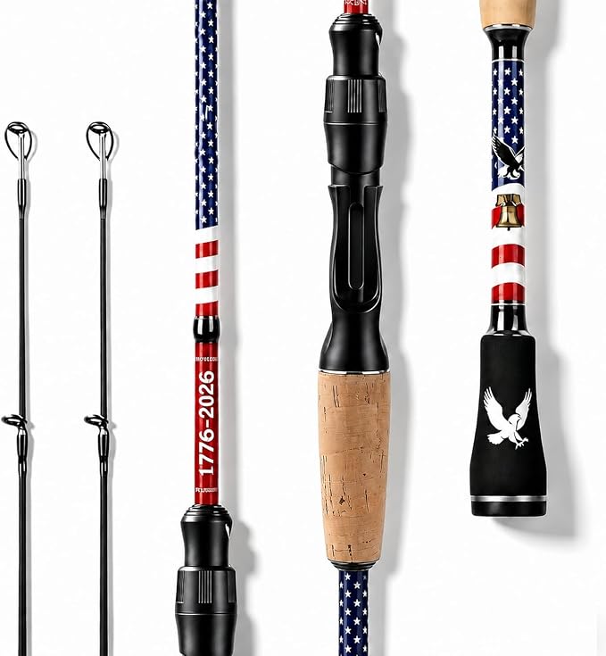 6FT Carbon Fiber Fishing Rod, Twin-Tip Design with American Flag for USA 250th Anniversary, Cork/EVA Handle, 2-Piece Spinning & Casting Rod for Freshwater Bass