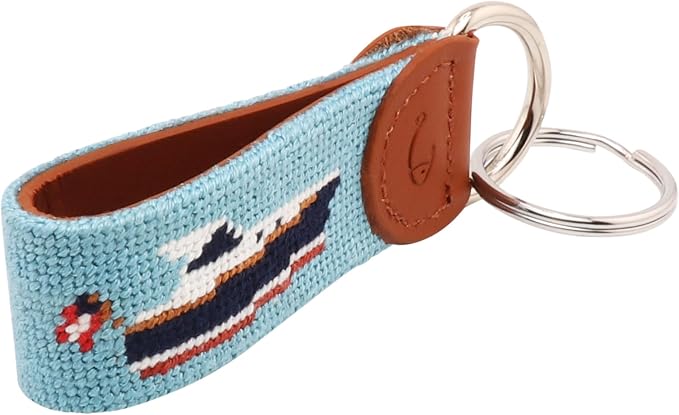 Leather Hand-Stitched Needlepoint Key Fob or Key Chain