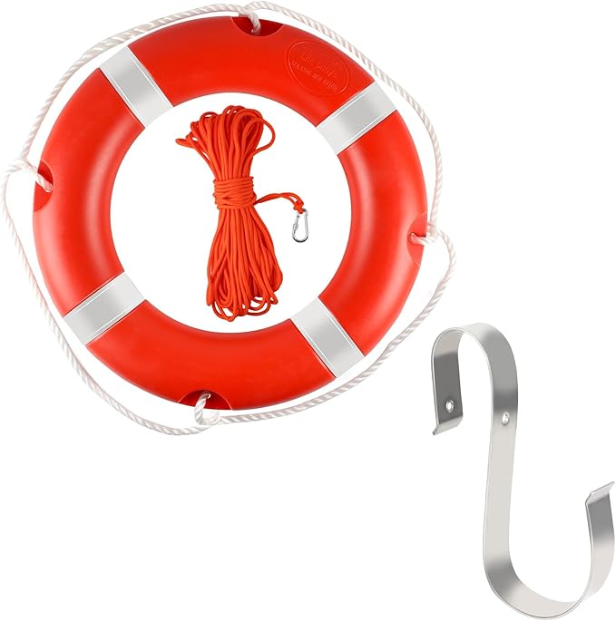 Life Ring 23"/28" Boat Safety Throw Rings with Water Floating Lifesaving Rope Life Preserver Ring Buoy with Reflective Tape & Grab Lines for Rescue Lifesaving - Orange