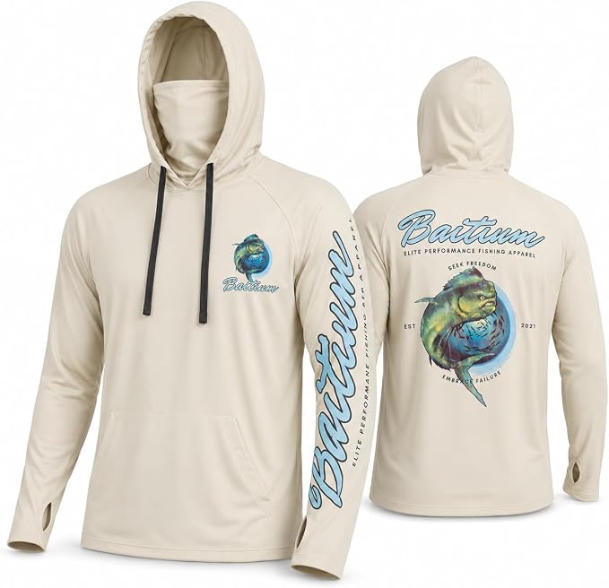Fishing Shirts for Men,UPF50 Hooded Long Sleeve with Gaiter, Sun Protection Dry Fit Apparel, Face Mask, Fishing Clothes