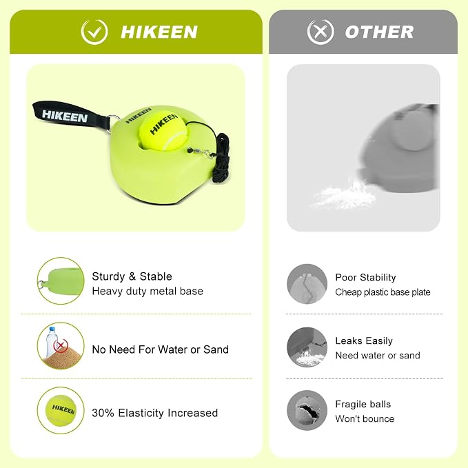 Hikeen Premium Tennis Trainer Rebound with Metal Base,Portable Solo Tennis Trainer Set with 3 Highly Elastic String Balls,Tennis Practice Equipment for Adult Kids an Beginners