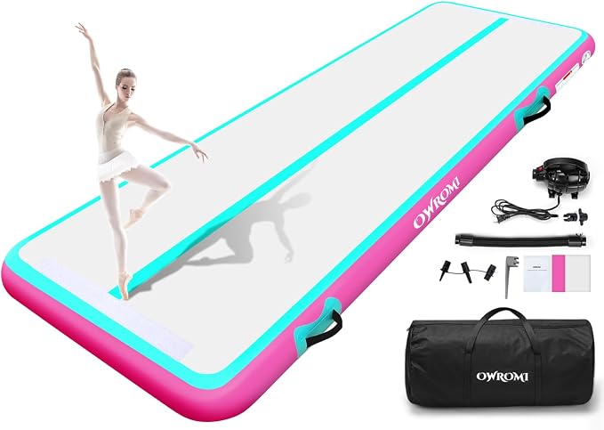 Inflatable Air Gymnastics Mats for Tumbling, 10ft/13ft/16ft/20ft Tumble Track Tumbling Mats for Kids, 4/8 Inches Thick Training Mat with Electric Pump Gymnastics Equipment for Kids Mat